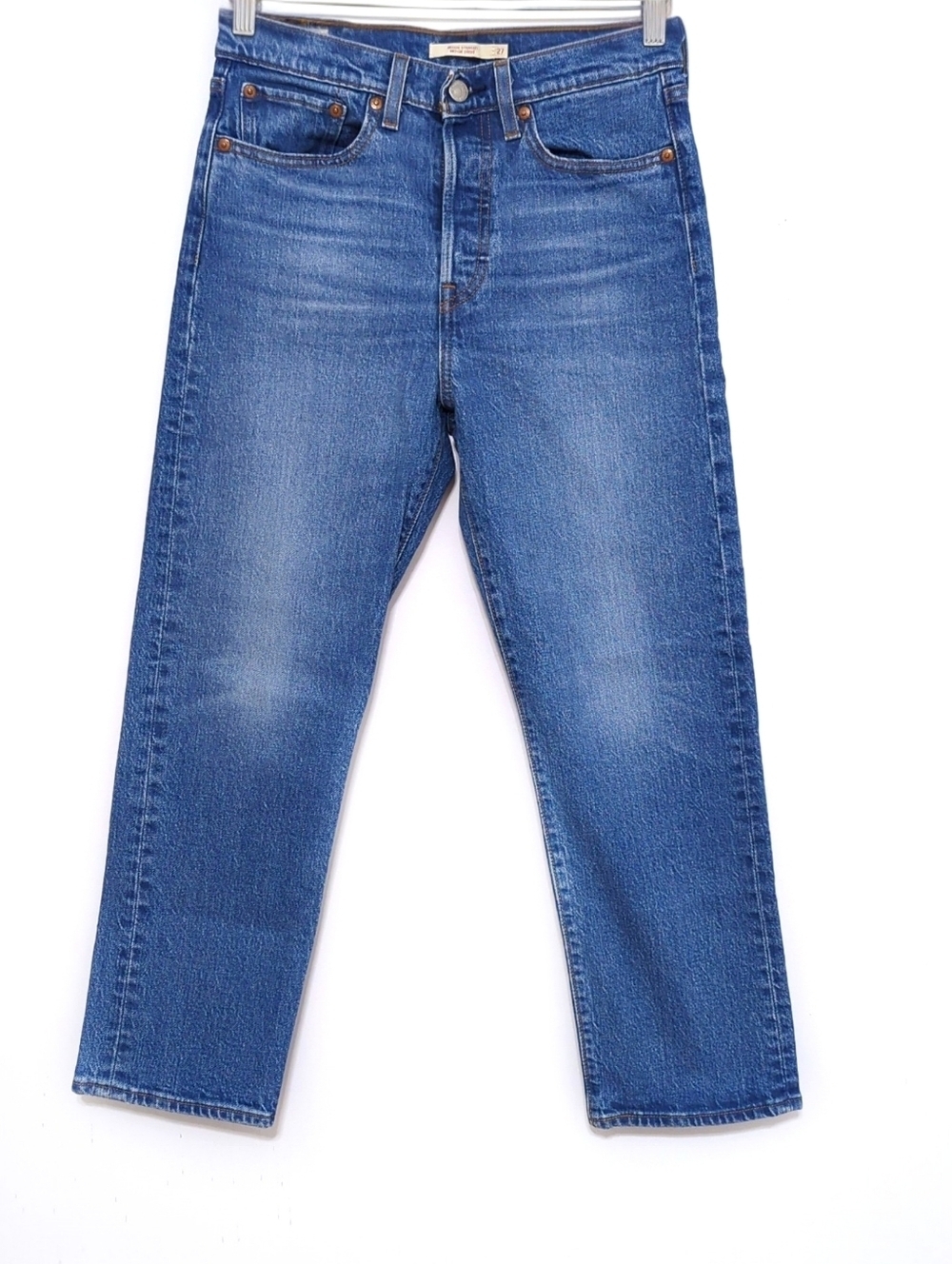 Levi's Wedgie Straight Jeans Size 27 High Waisted Cropped Denim Medium Wash - Picture 2 of 9